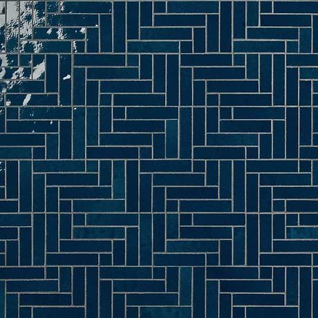 Zelora Marine Blue Herringbone Glossy Ceramic Mosaic Tile
