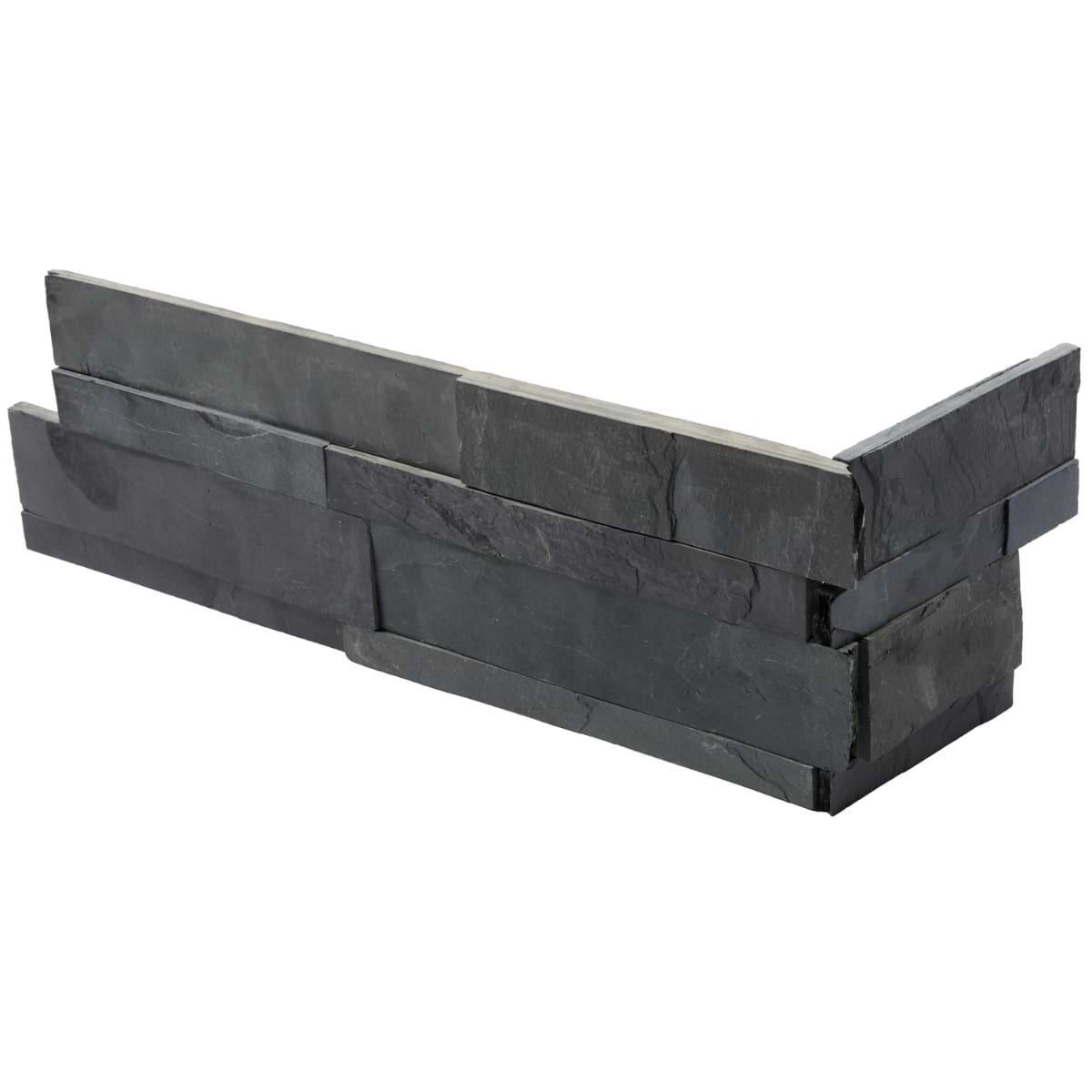 TENERIFE Midnight Black 6x24 Splitface Slate Stacked Stone Corner