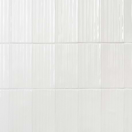 Nabi Subway Glacier White 4.5x9 Fluted Ridged Crackled Glossy Glass Tile