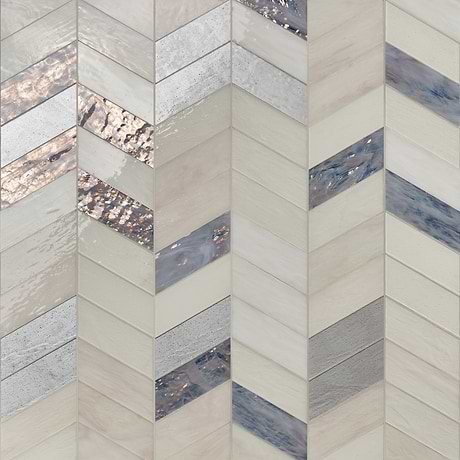 Meta Aspen Light Silver 2x5 Chevron Glossy Glass Mosaic by Elizabeth Sutton