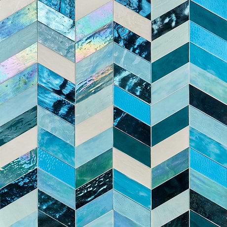 Meta Tulum Turquoise Blue 2x5 Chevron Glossy Glass Mosaic by Elizabeth Sutton