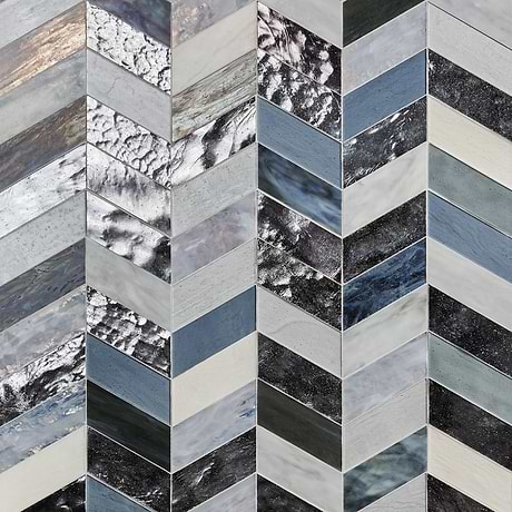 Meta Zanzibar Dark Silver 2x5 Chevron Glossy Glass Mosaic by Elizabeth Sutton