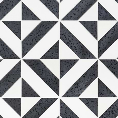 Cleopatra Diagonal Pepper Black Terrazzo and Bianco White Marble Polished Mosaic