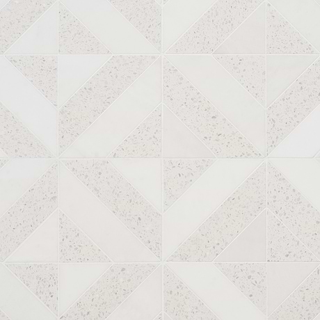 Cleopatra Diagonal Salt White Terrazzo and Bianco White Marble Polished Mosaic