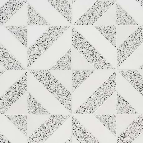 Cleopatra Diagonal Truffle White Terrazzo and Bianco White Marble Polished Mosaic