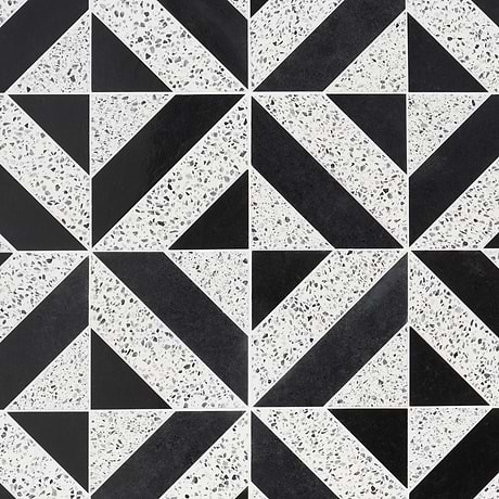 Cleopatra Diagonal Truffle White Terrazzo and Nero Marquina Black Marble Polished Mosaic
