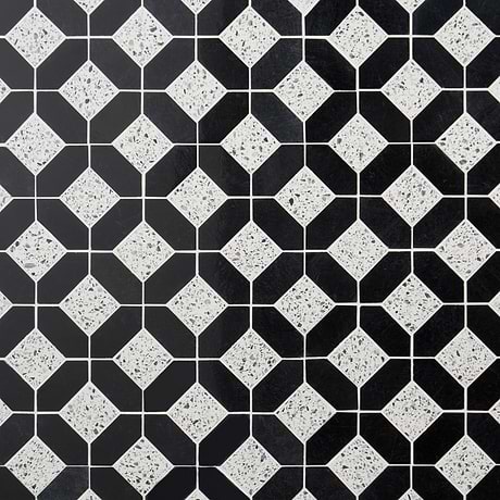 Cleopatra Diamond Truffle White Terrazzo and Nero Marquina Black Marble Polished Mosaic