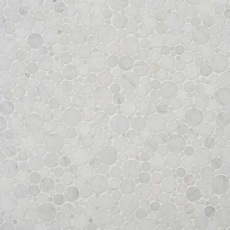 Kinetic White Asian Statuary Small Circles Honed Marble Mosaic