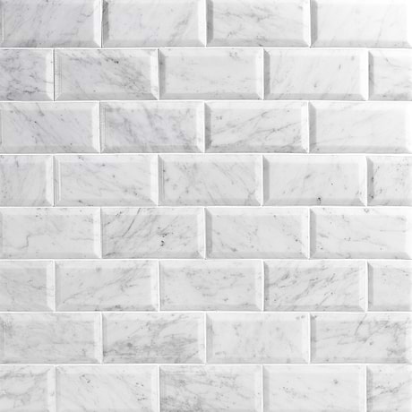 Carrara White Beveled 3x6 Polished Marble Subway Tile