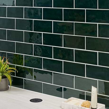 Nabi Subway Midnight Blue Green 4.5x9 Subway Polished Glass Tile
