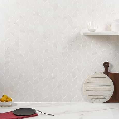 Minera Dolomite Warm White 2x5 Foliage Polished Porcelain Mosaic Tile