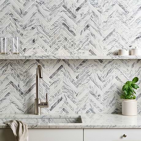 Velour Lilac 1x6 Herringbone Leather Marble Mosaic Tile
