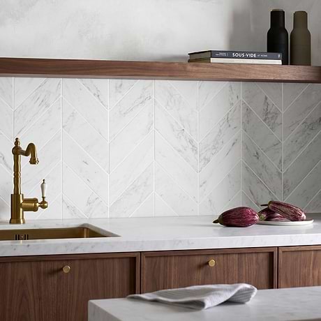 Bianco Carrara 3x12 Chevron Honed Marble Tile