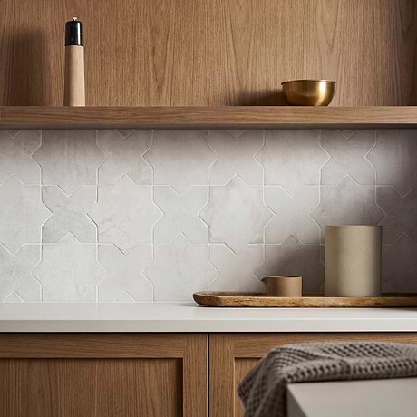Parma White Matte Star and White Matte Cross 6" Terracotta Look Porcelain Tile