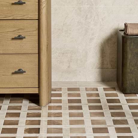 Grand Taj Mahal Cleo Dark Brown and Beige Polished Porcelain Mosaic Tile