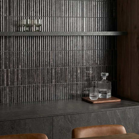 Curve Black Fluted 6x12 3D Glossy Ceramic Tile