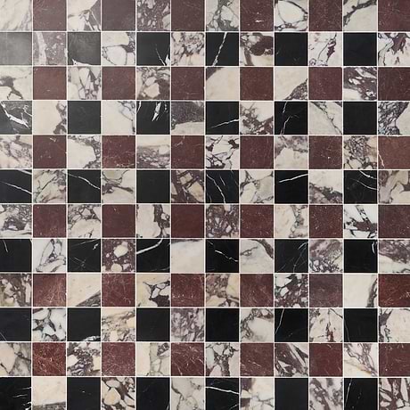 Calacatta Viola Premium Red Bordeaux and Black 4x4 Honed Marble Checkerboard Mosaic Tile