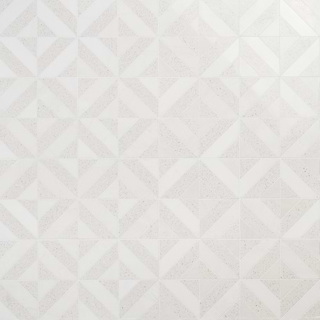 Cleopatra Diagonal Salt White Terrazzo and Bianco White Marble Polished Mosaic