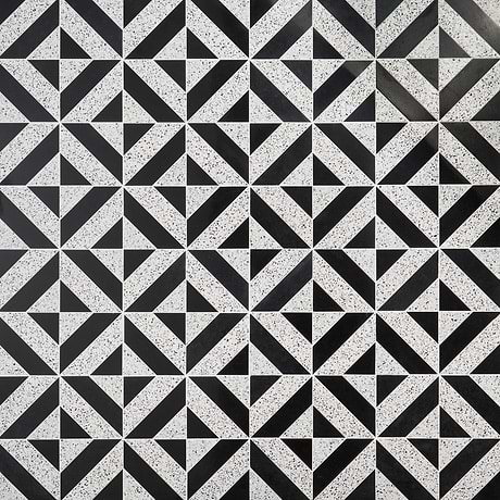 Cleopatra Diagonal Truffle White Terrazzo and Nero Marquina Black Marble Polished Mosaic