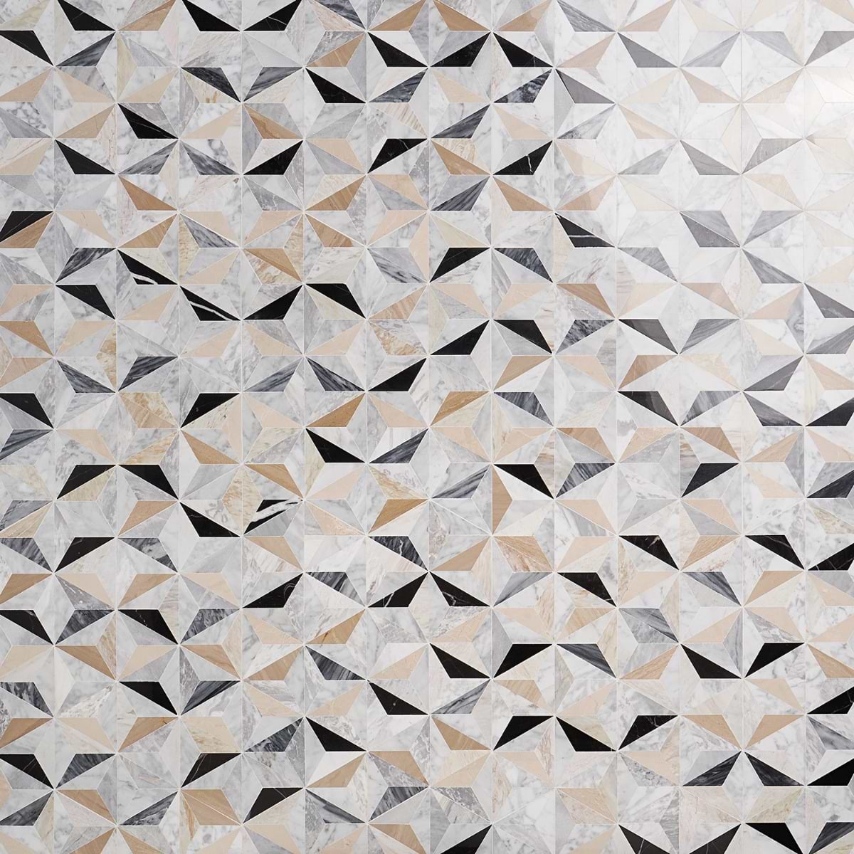 PHANTASM Harvest Cream and Gray Polished Mixed Marble Mosaic Tile