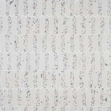 Kobe Fin Ice White 2x8 Terrazzo Look Matte Porcelain Mosaic Tile