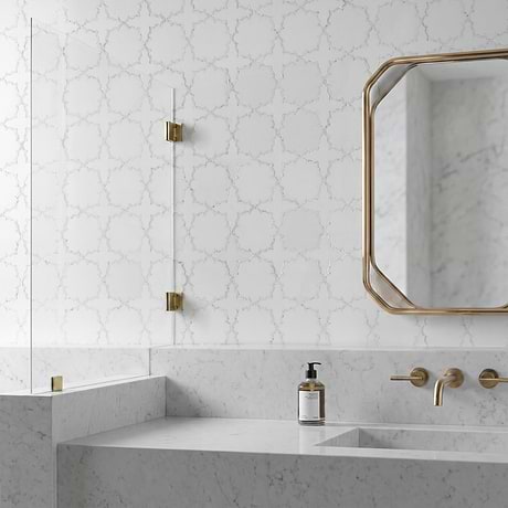 Ellsen Thassos and Calacatta Gold Polished Marble Mosaic Tile by Kravet
