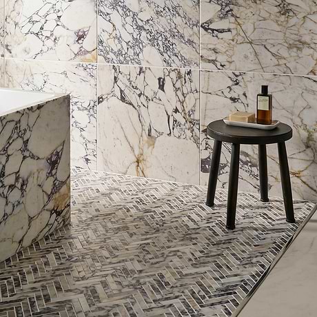 Calacatta Monet 1x3 Herringbone Honed Marble Mosaic Tile
