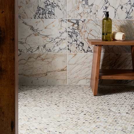 Calacatta Monet 1x1 Offset Honed Marble Mosaic Tile