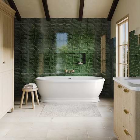 Zelora Forest Green Herringbone Glossy Ceramic Mosaic Tile