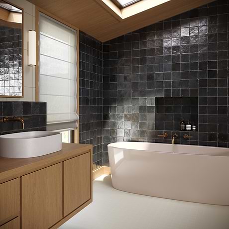 Terra Ember Jet Black 4x4 Handmade Metallic Crackled Matte Terracotta Tile