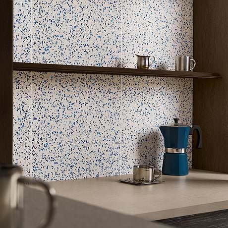 Veritas Terrazzo Creme with Cobalt Blue 16x16 Polished Terrazzo Tile