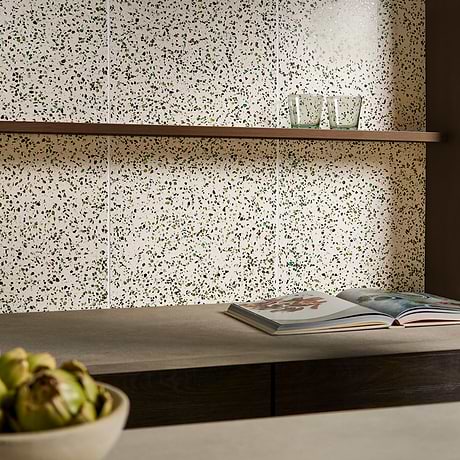 Veritas Terrazzo Creme with Emerald Green 16x16 Polished Terrazzo Tile