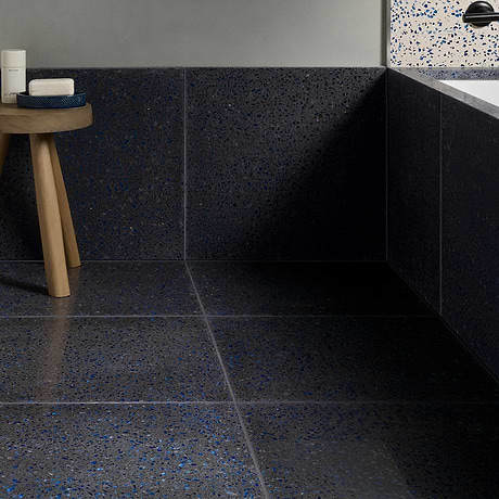Veritas Terrazzo Sombra Charcoal with Cobalt Blue 16x16 Polished Terrazzo Tile