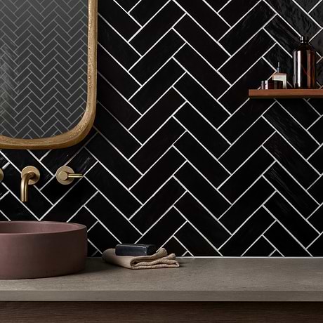Montauk Jet Black 2x8 Mixed Finish Ceramic Subway Tile