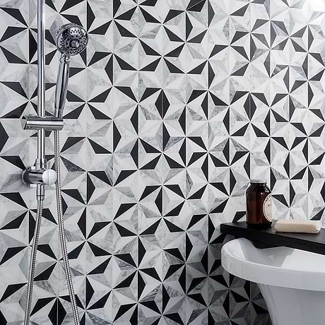 Phantasm Tuxedo Black and White Polished Marble Mosaic Tile