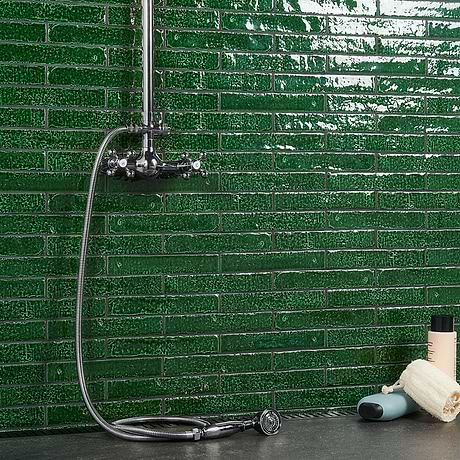 Wabi Sabi Emerald Green 1.5x9 Crackled Glossy Ceramic Tile