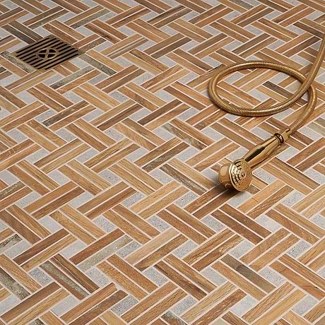 Eternal Oak Brown Basketweave Herringbone Matte Porcelain Mosaic