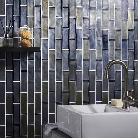 Magico Iridescent Night Black 2x6 Polished Glass Mosaic Tile