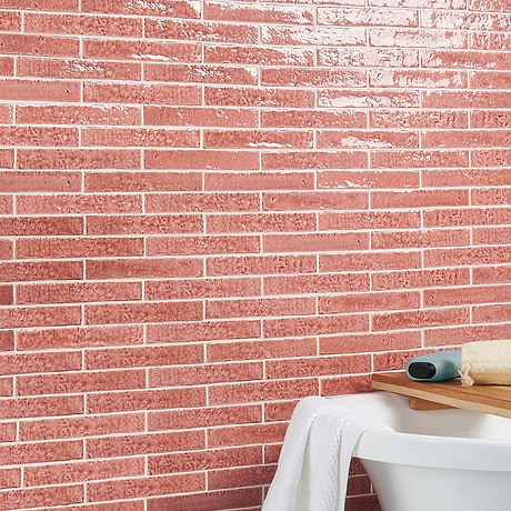 Wabi Sabi Coralito Terracotta Pink 1.5x9 Crackled Glossy Ceramic Tile