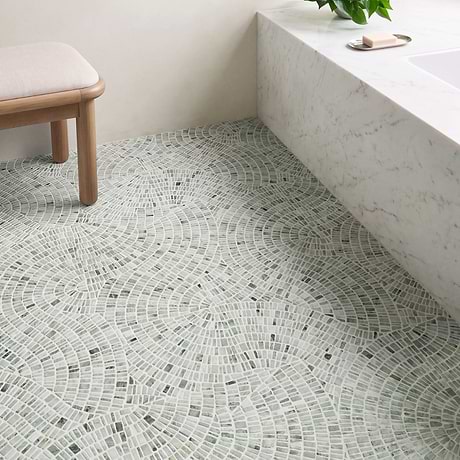 Nautra Cloud Emerald 26x26 Tumbled Marble Mosaic Tile by Kravet