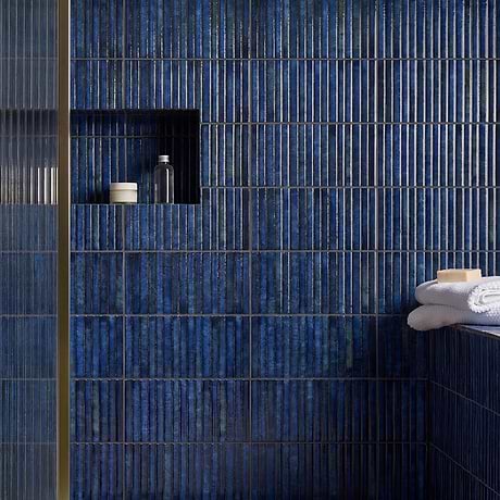 Curve Blue Fluted 6x12 3D Glossy Ceramic Tile