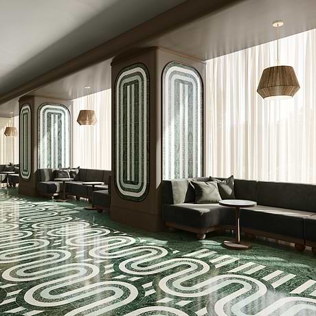 Arc Wave Forest Green 12x12 Honed Marble and Terrazzo Mosaic Tile by Elizabeth Sutton