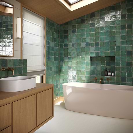 Terra Ember Aqua Blue 4x4 Handmade Metallic Crackled Glossy Terracotta Tile