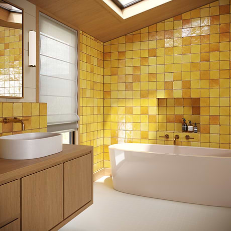 Terra Ember Canary Yellow 4x4 Handmade Crackled Glossy Terracotta Tile