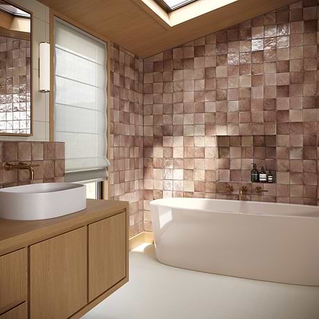 Terra Ember Rosa Pink 4x4 Handmade Crackled Glossy Terracotta Tile