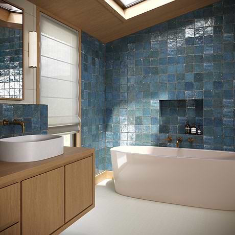 Terra Ember Teal Blue 4x4 Handmade Metallic Crackled Glossy Terracotta Tile