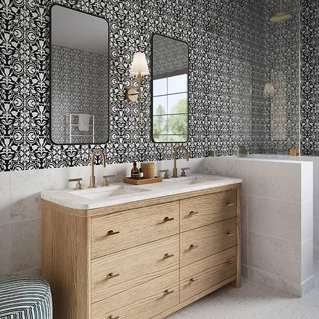 Elowynn Belle Midnight Black 8x8 Matte Porcelain Tile by Kravet