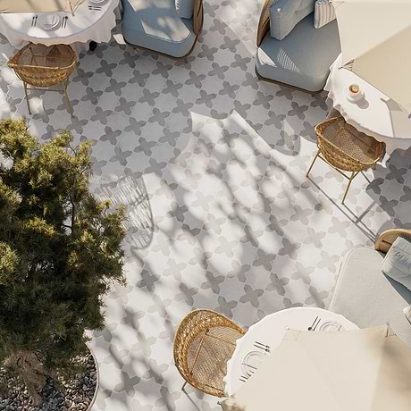 Parma White Matte Star and Dove Gray Matte Cross 6" Terracotta Look Porcelain Tile