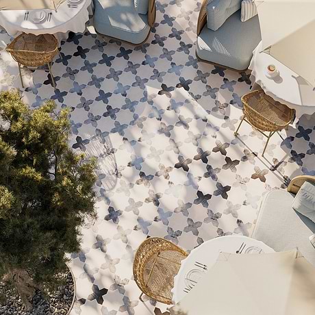 Parma White Matte Star and Denim Blue Matte Cross 6" Terracotta Look Porcelain Tile