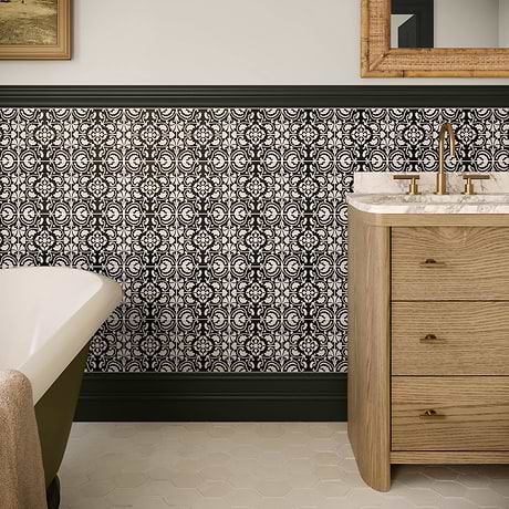 Elowynn Haven Midnight Black 8x8 Matte Porcelain Tile by Kravet